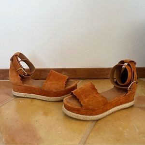 Chloé Suede Scalloped Accent Espadrilles in Ochre/Terracotta Size 6.5 or 37